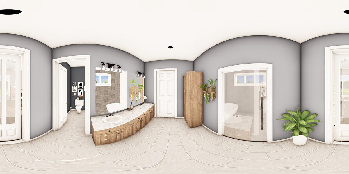 Q8100-A Barndominium House MAster Bathroom Panorama, 3 Bedrooms, 2.5 Bathrooms | Plan 25201 House Plan 