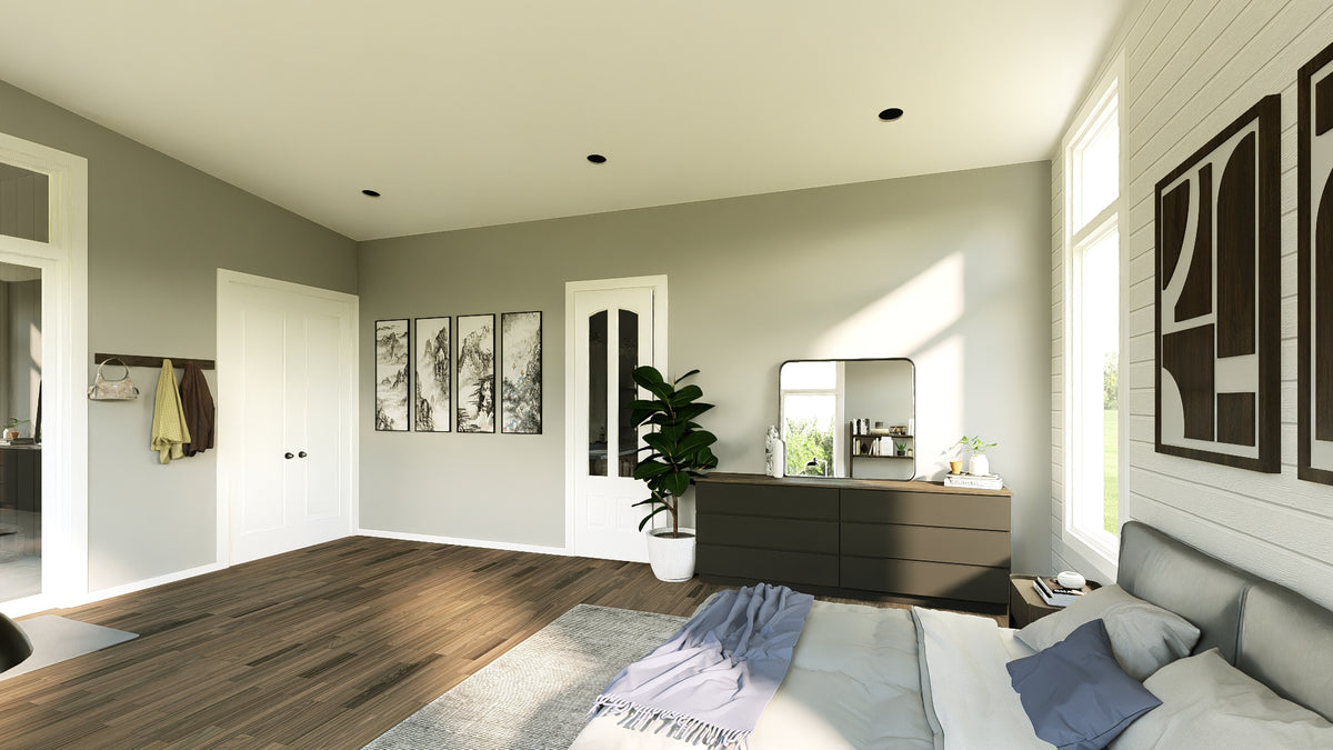 Q8100-A Barndominium House 
Master Bedroom, 3 Bedrooms, 2.5 Bathrooms | Plan 25201 House Plan 