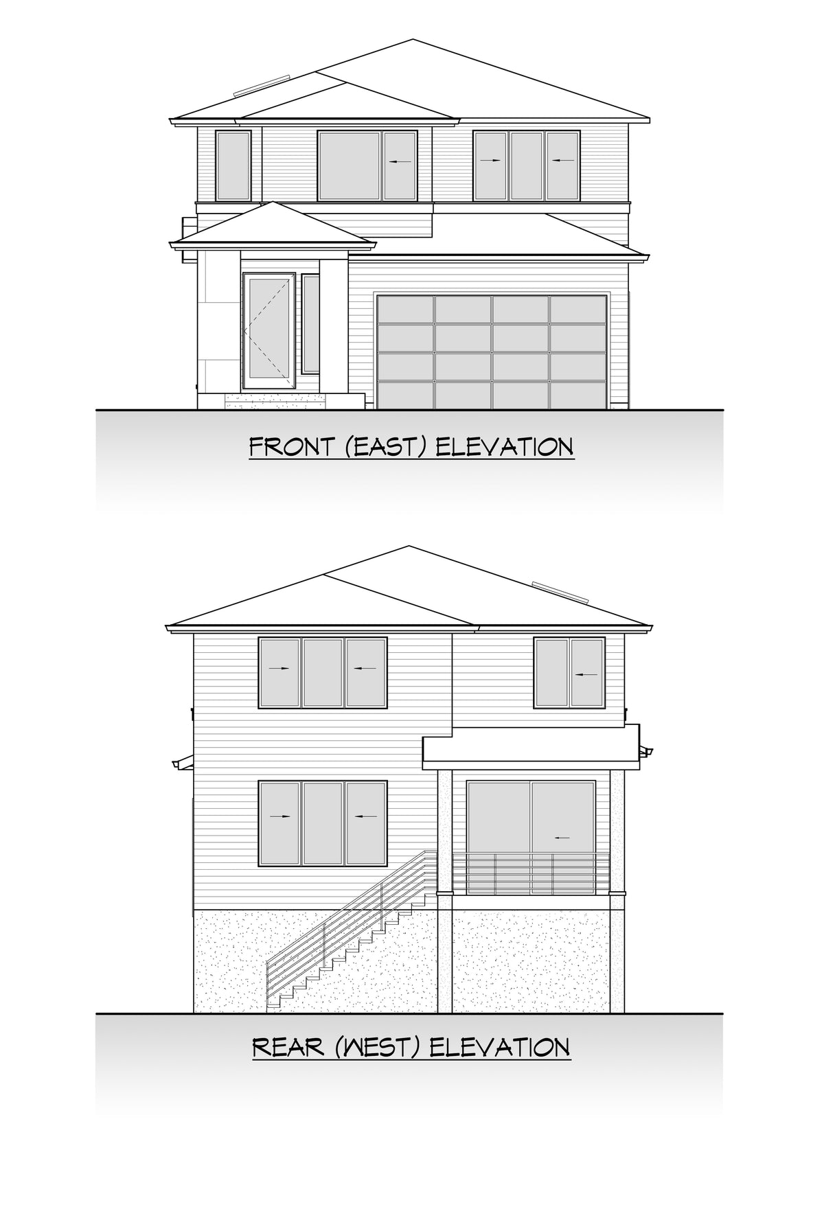 AC8184-A Modern Prairie House, 4 Bedrooms, 2.5 Bathrooms | Pepper Hill Lot 10 Front and Rear Elevation