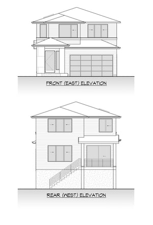 AC8184-A Modern Prairie House, 4 Bedrooms, 2.5 Bathrooms | Pepper Hill Lot 10 Front and Rear Elevation