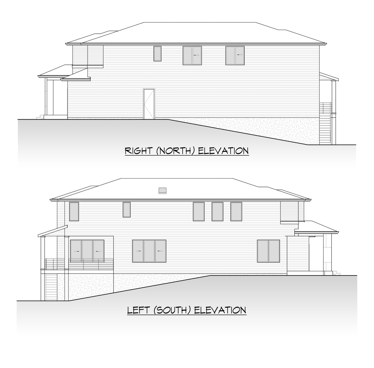 AC8184-A Modern Prairie House, 4 Bedrooms, 2.5 Bathrooms | Pepper Hill Lot 10 Right and Left Elevation