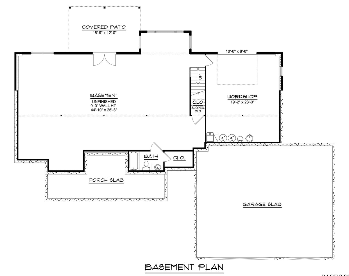 Q7459-A 25206 House Basement Floor Plan 2 Beds 2.5 Baths