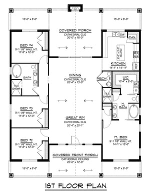 Q7460-A 25263 House First Floor Plan 4 Beds 2 Baths