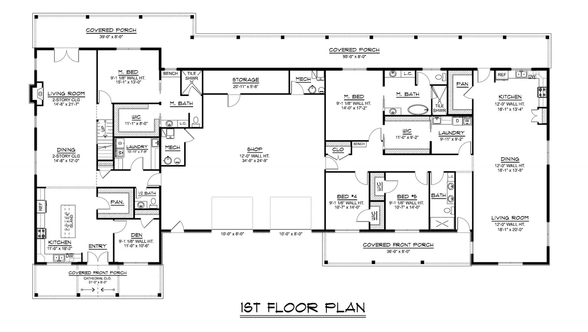 Q8051-A Modern Barndominium House First Floor Plan, 6 Bedrooms, 4.5 Bathrooms | Plan 25271 