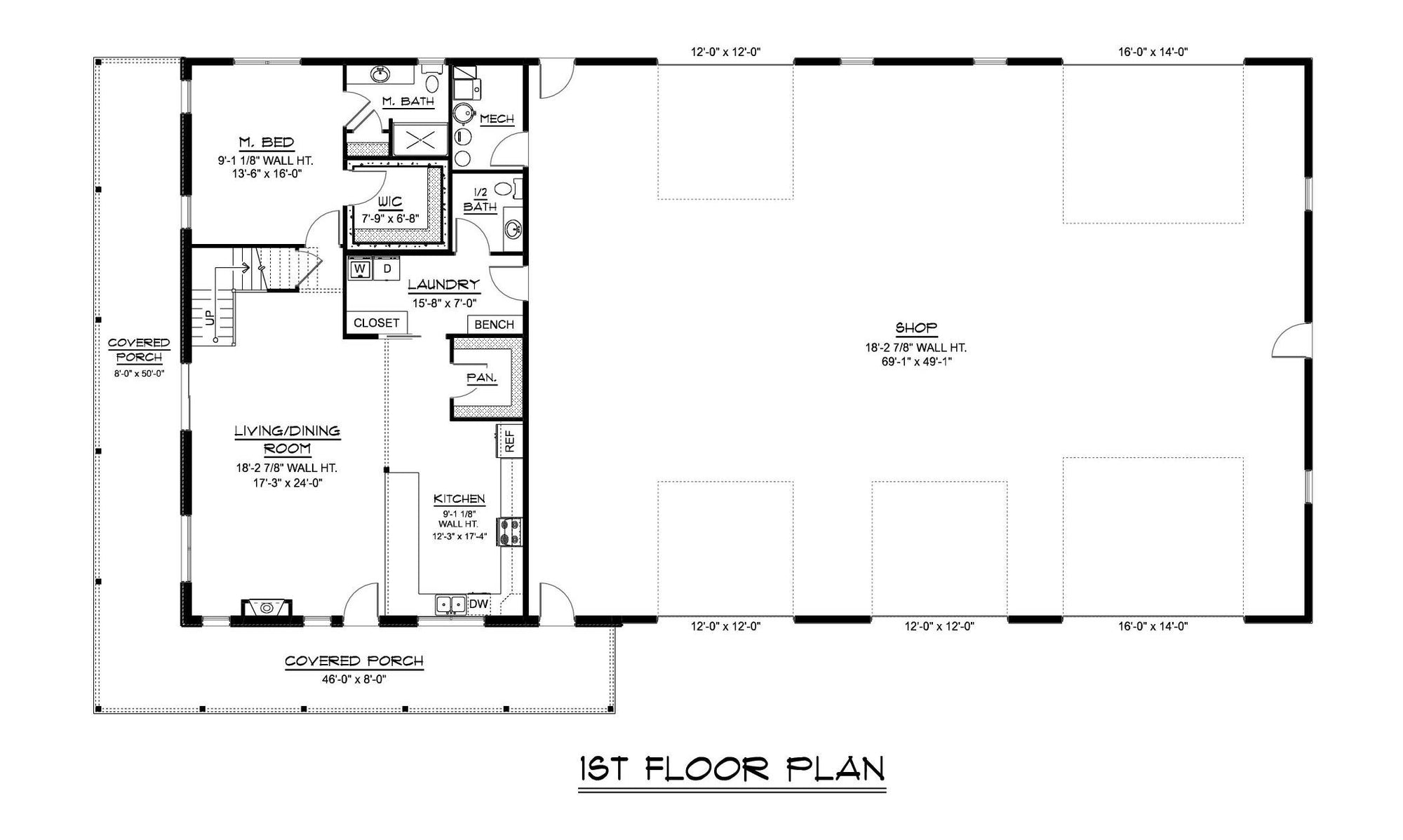 Q7786-A Barndominium House First Floor Plan, 3 Bedrooms, 2.5 Bathrooms | Plan 25305 