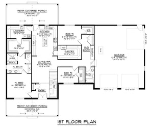 Q7626-A Modern Farmhouse First Floor Plan, 3 Bedrooms, 2 Bathrooms | Plan 25306 