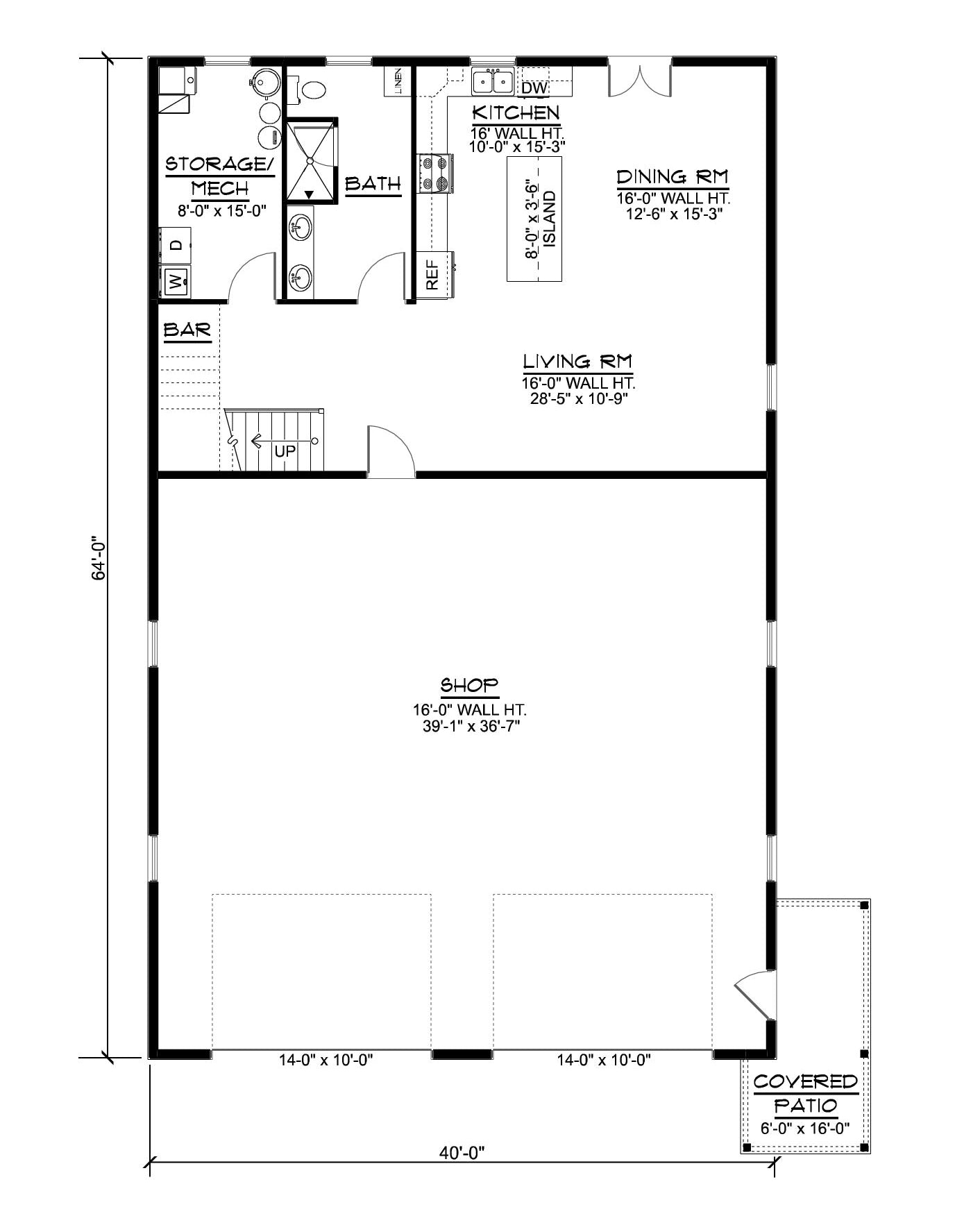 Q8446-A Barndominium House, 1 Bedroom, 1 Bathroom | 25320 House Plan First Floor Plan