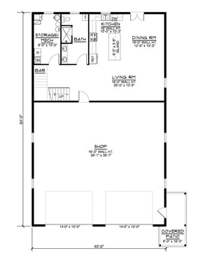 Q8446-A Barndominium House, 1 Bedroom, 1 Bathroom | 25320 House Plan First Floor Plan