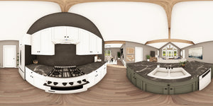 Q7566-A Modern Farmhouse Kitchen Panorama, 3 Bedrooms, 3.5 Bathrooms | Plan 25323 