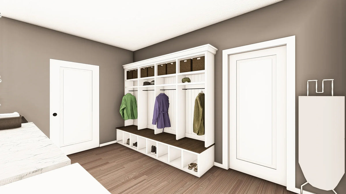 Q7566-A Modern Farmhouse Mudroom/Laundry, 3 Bedrooms, 3.5 Bathrooms | Plan 25323 