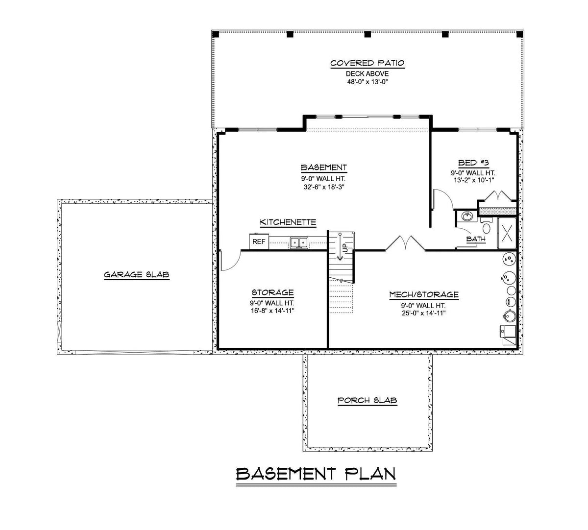 Q7492-A Contemporary House Basement Floor Plan, 2 Bed, 2 Bath | Plan 25331