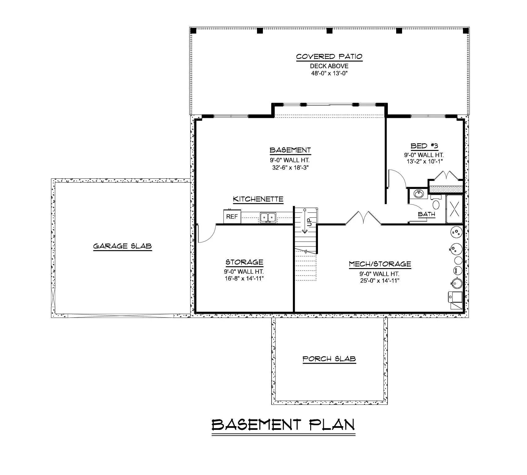 Q7492-A Contemporary House Basement Floor Plan, 2 Bed, 2 Bath | Plan 25331