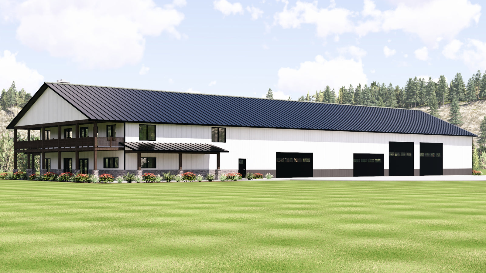 Q8417-A Barndominium House, 3 Bedrooms, 3.5 Bathrooms | 25338 House Plan Exterior