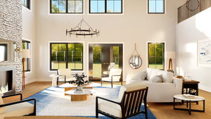 Q8417-A Barndominium House, 3 Bedrooms, 3.5 Bathrooms | 25338 House Plan Living Room