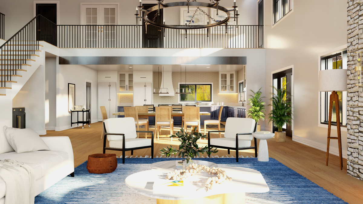 Q8417-A Barndominium House, 3 Bedrooms, 3.5 Bathrooms | 25338 House Plan Living Room