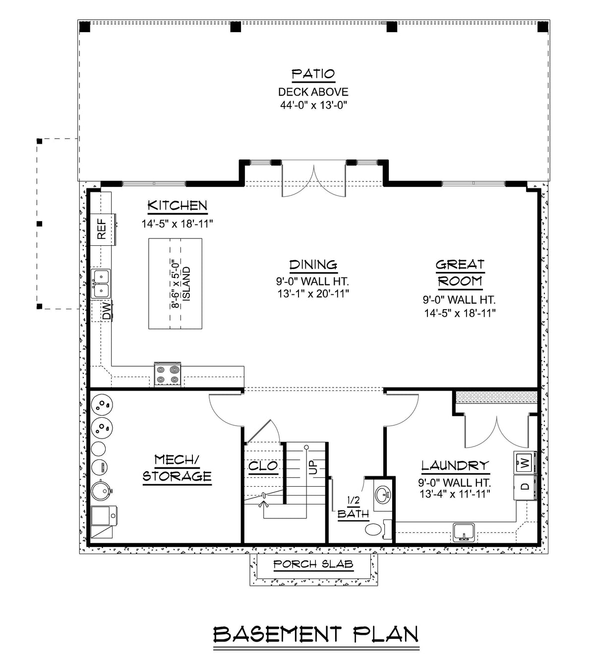 Q7475-A Hillside House, 3 Beds, 3.5 Baths | Plan 2534 Basement Floor Plan
