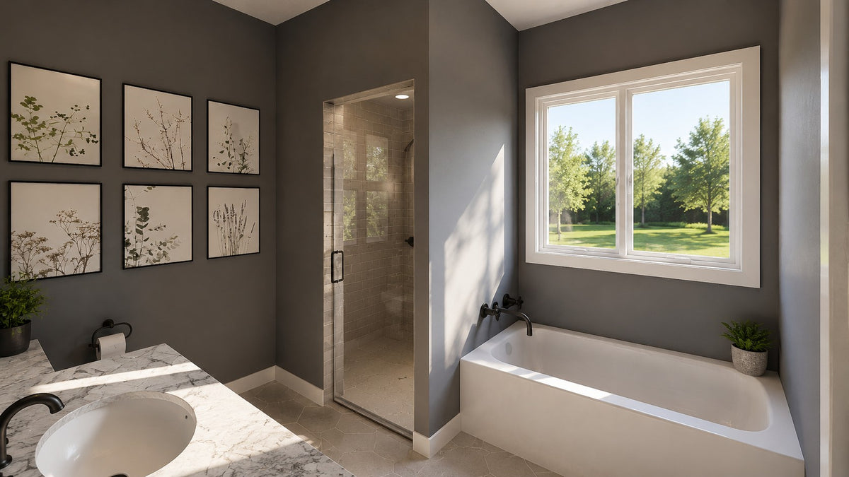 Q8444-A Contemporary House, 1 to 3 Bedrooms, 1.5 to 2.5 Bathrooms | 25342 House Plan Master Bath