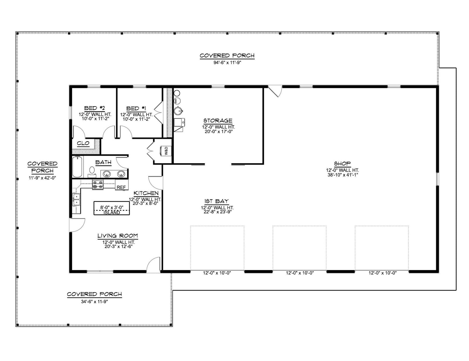 Q7787-A Barndominium House, 2 Bedrooms, 1 Bathroom | Plan 25348 Exterior