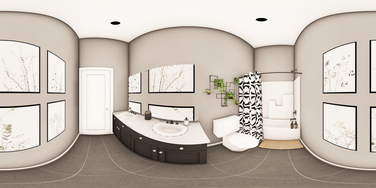 Q7787-A Barndominium House Bathroom Panorama, 2 Bedrooms, 1 Bathroom | Plan 25348 