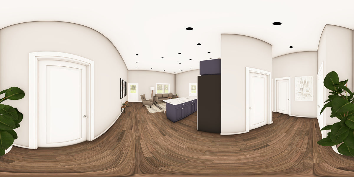 Q7787-A Barndominium House Hallway Panorama, 2 Bedrooms, 1 Bathroom | Plan 25348 