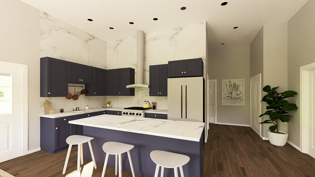 Q7787-A Barndominium House Kitchen, 2 Bedrooms, 1 Bathroom | Plan 25348 