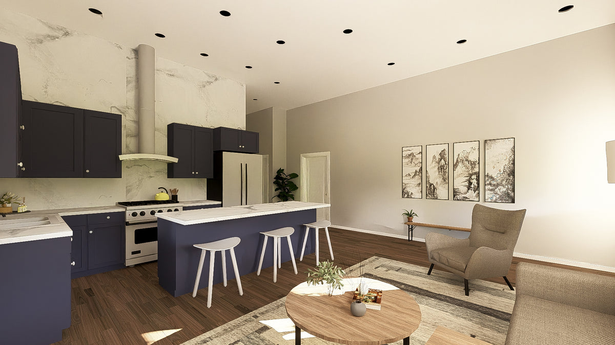 Q7787-A Barndominium House Kitchen, 2 Bedrooms, 1 Bathroom | Plan 25348 