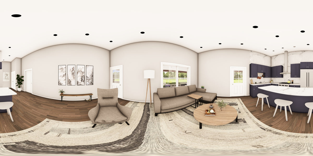 Q7787-A Barndominium House Living Panorama, 2 Bedrooms, 1 Bathroom | Plan 25348 