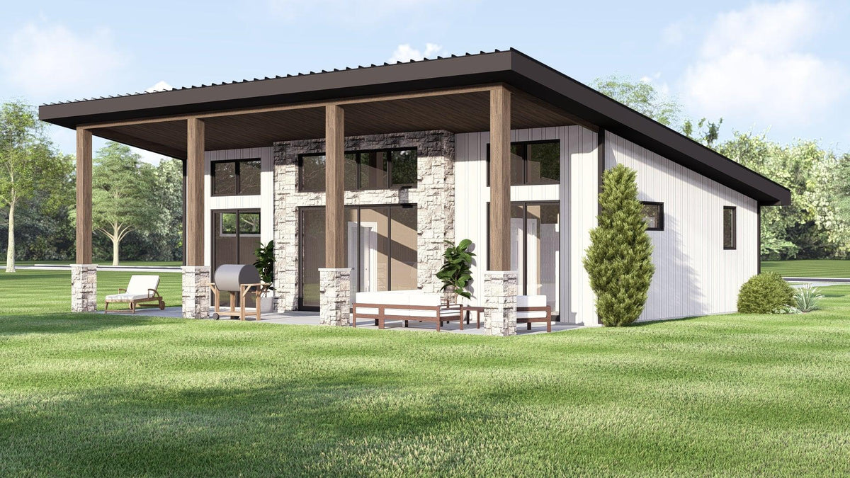 Q7627-A Contemporary House, 2 Bedroom, 2 Bathrooms | Plan 25366 Exterior-4