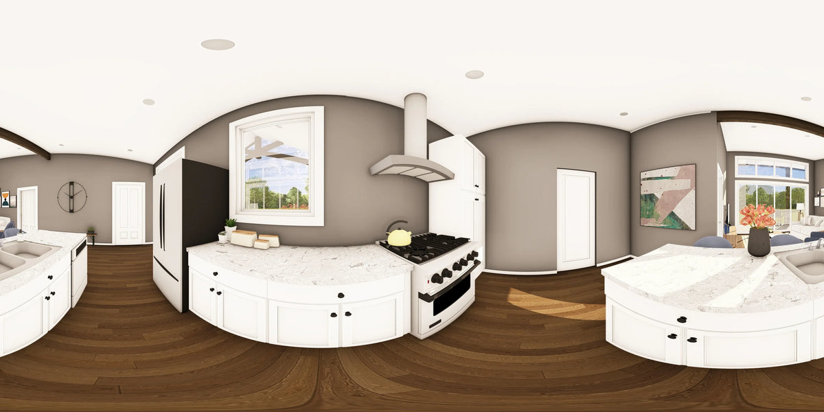 Q7627-A Contemporary House Kitchen Panorama, 2 Bedroom, 2 Bathrooms | Plan 25366