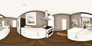 Q7627-A Contemporary House Kitchen Panorama, 2 Bedroom, 2 Bathrooms | Plan 25366