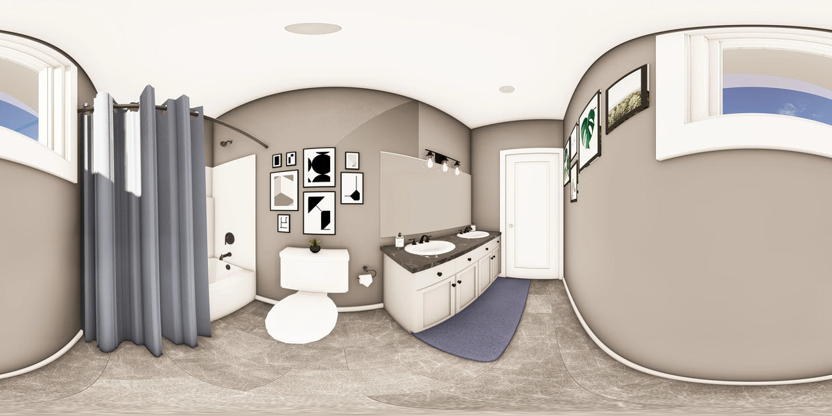 Q7627-A Contemporary House Master Bathroom Panorama, 2 Bedroom, 2 Bathrooms | Plan 25366