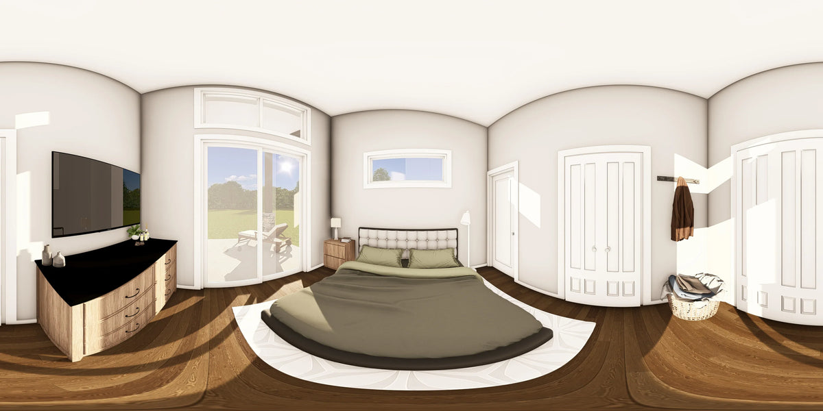 Q7627-A Contemporary House Master Bedroom Panorama, 2 Bedroom, 2 Bathrooms | Plan 25366
