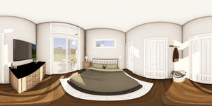 Q7627-A Contemporary House Master Bedroom Panorama, 2 Bedroom, 2 Bathrooms | Plan 25366
