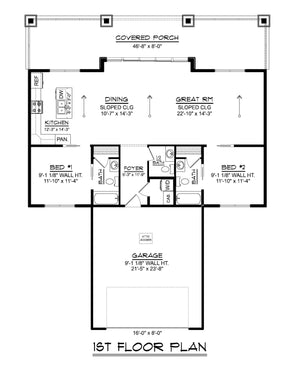 Q8411-A Modern Farmhouse First Floor Plan, 2 Bedrooms, 2.5 Bathrooms | 25395 House Plan 