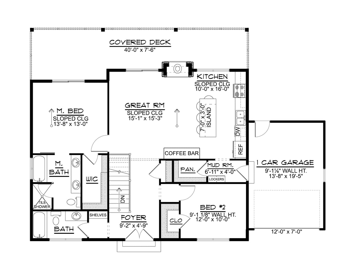 Q8413-A Modern Mountain House First Floor Plan, 2 Bedrooms, 2 Bathrooms | 25400 House Plan 