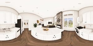 Q8413-A Modern Mountain House, 2 Bedrooms, 2 Bathrooms | 25400 House Plan Kitchen Panorama