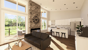 Q8413-A Modern Mountain House, 2 Bedrooms, 2 Bathrooms | 25400 House Plan Great Room