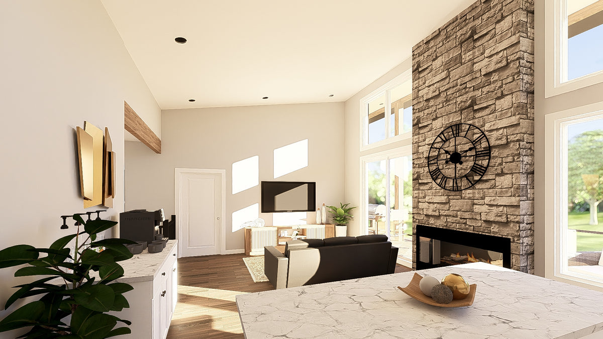 Q8413-A Modern Mountain House, 2 Bedrooms, 2 Bathrooms | 25400 House Plan Great Room