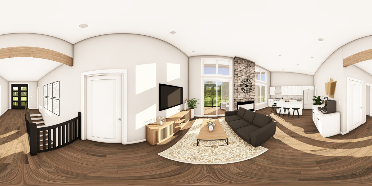 Q8413-A Modern Mountain House, 2 Bedrooms, 2 Bathrooms | 25400 House Plan Great Room Panorama
