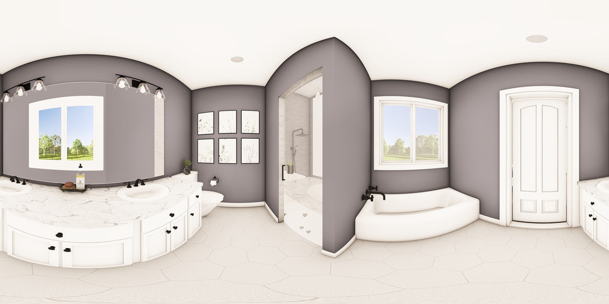 Q8413-A Modern Mountain House, 2 Bedrooms, 2 Bathrooms | 25400 House Plan Master Bath Panorama