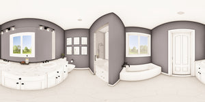 Q8413-A Modern Mountain House, 2 Bedrooms, 2 Bathrooms | 25400 House Plan Master Bath Panorama