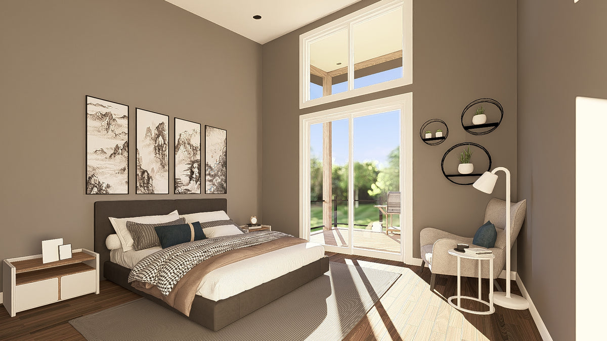 Q8413-A Modern Mountain House, 2 Bedrooms, 2 Bathrooms | 25400 House Plan Master Bedroom