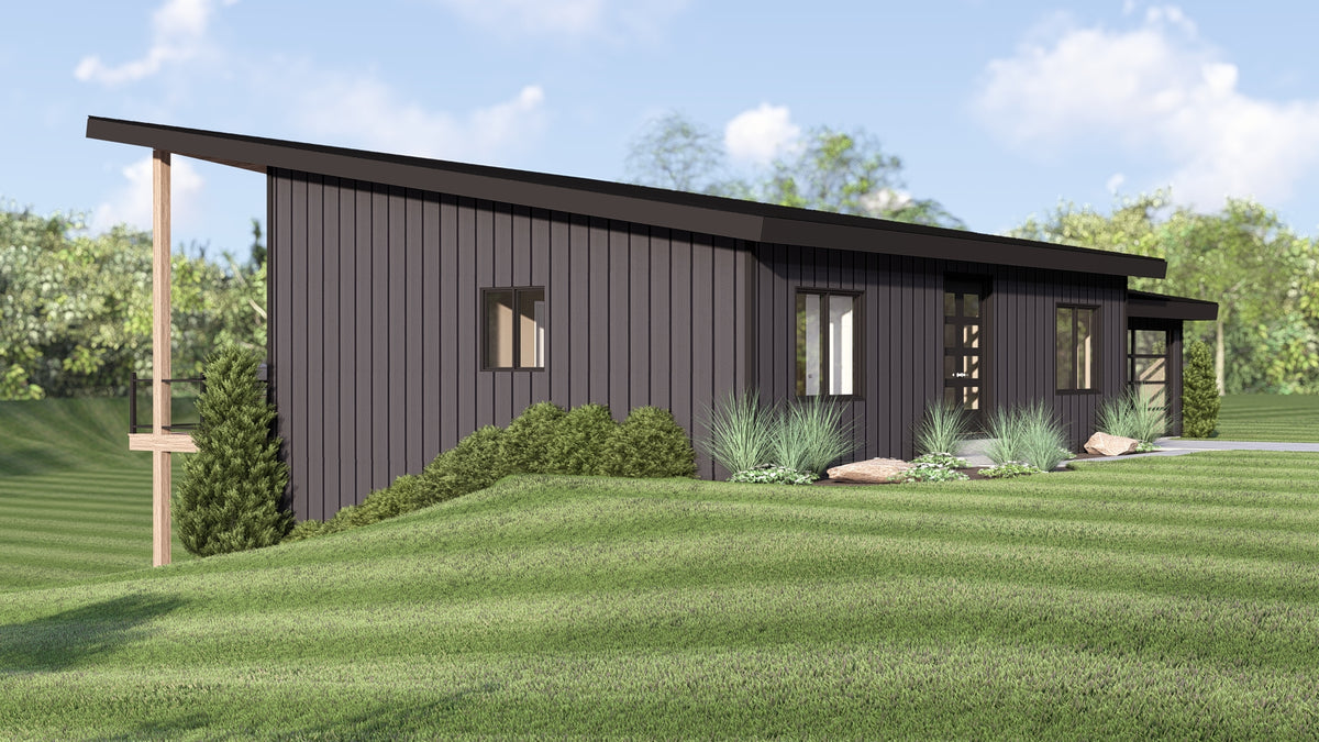 Q8413-A Modern Mountain House, 2 Bedrooms, 2 Bathrooms | 25400 House Plan Exterior-3