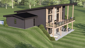 Q8413-A Modern Mountain House, 2 Bedrooms, 2 Bathrooms | 25400 House Plan Exterior-2
