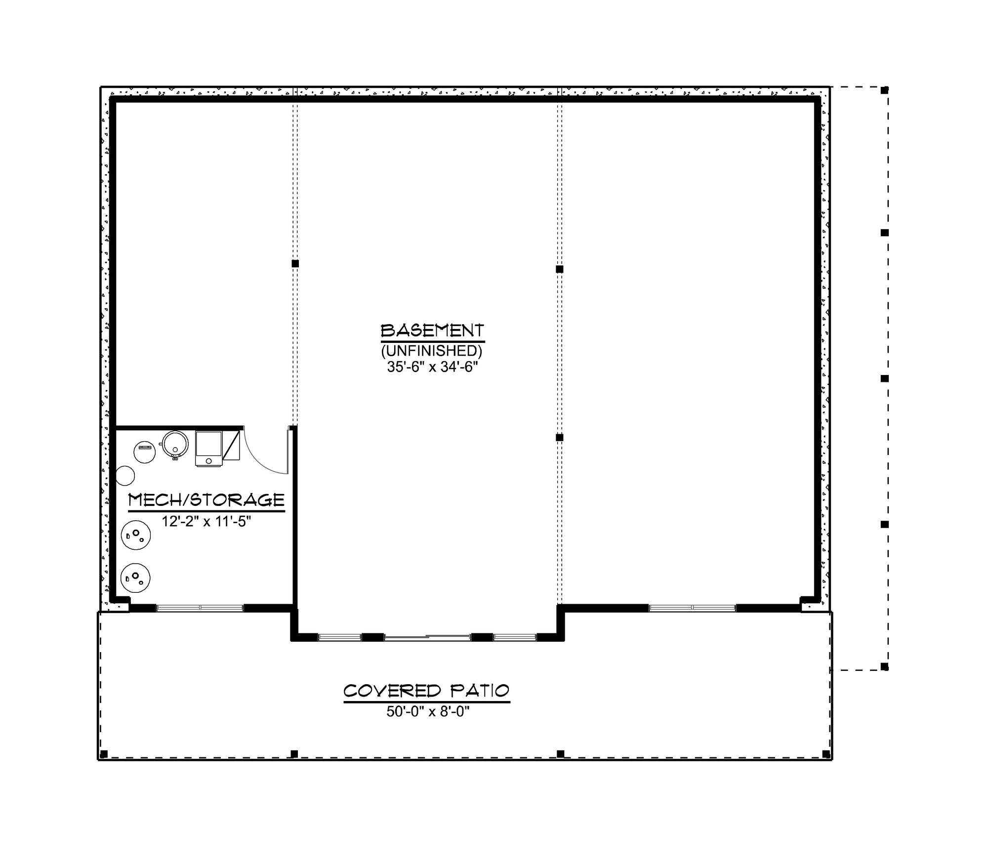 Q8052-A Contemporary Mountain House Basement Floor Plan, 3 Bedrooms, 2 Bathrooms | 25412 House 