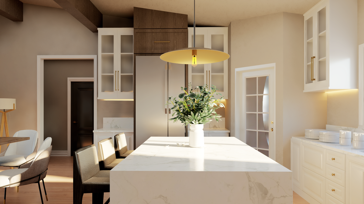 Q8052-A Contemporary Mountain House Kitchen, 3 Bedrooms, 2 Bathrooms | 25412 House 