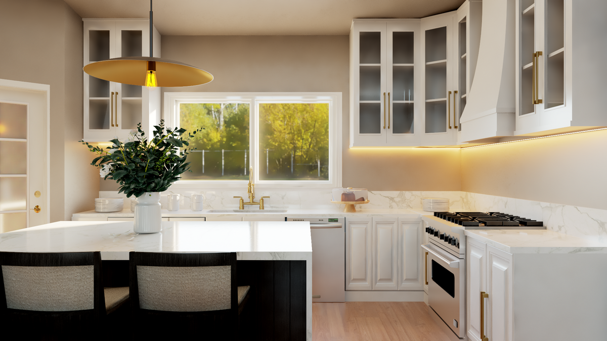 Q8052-A Contemporary Mountain House Kitchen, 3 Bedrooms, 2 Bathrooms | 25412 House 