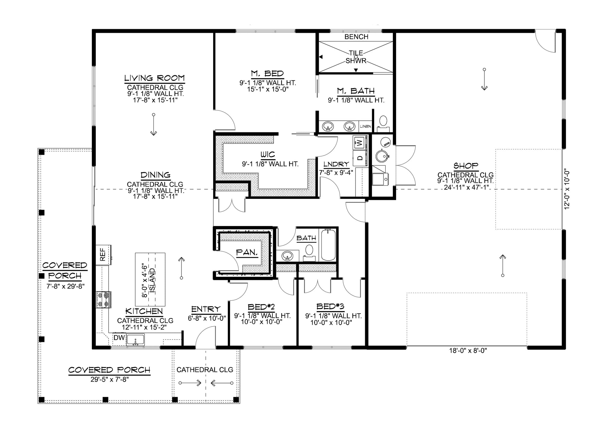 Q7568-A Barndominium House First Floor Plan, 3 Bedrooms, 2 Bathrooms | Plan 25421 