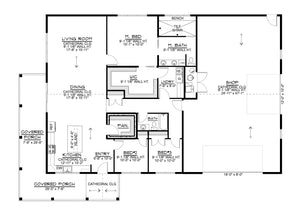 Q7568-A Barndominium House First Floor Plan, 3 Bedrooms, 2 Bathrooms | Plan 25421 