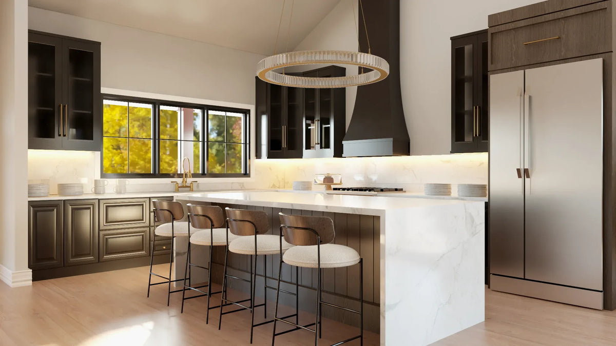 Q7568-A Barndominium House Kitchen, 3 Bedrooms, 2 Bathrooms | Plan 25421 